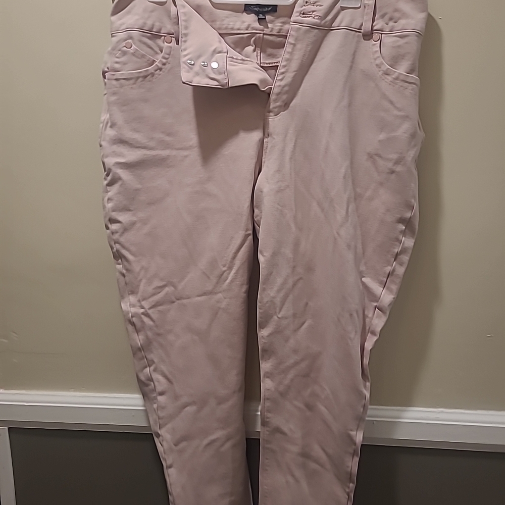 Shinestar Womens 2x Skinny Stretch Jeans Pink Ankle Length